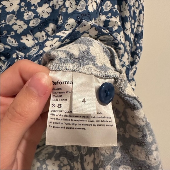 Reformation Madeline Floral Puff Sleeve Blouse Raquel Blue White Size 4 - Picture 8 of 9